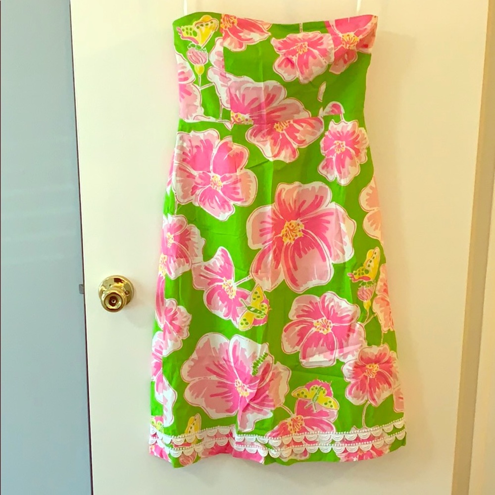 Rare Hibiscus Print Lilly Pulitzer Strapless Dress
